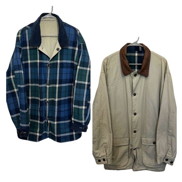 Geoffrey Beene Vintage Reversable Chore Utility Barn Corduroy Flannel Jacket L - Picture 1 of 15